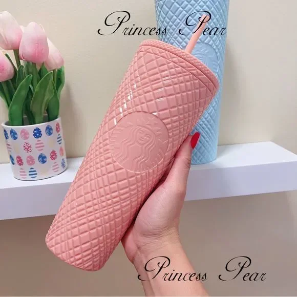 2022 Starbucks Siren Anniversary Coral Pink & Mint Blue Jewel Cold Cup Tumbler - Picture 2 of 12